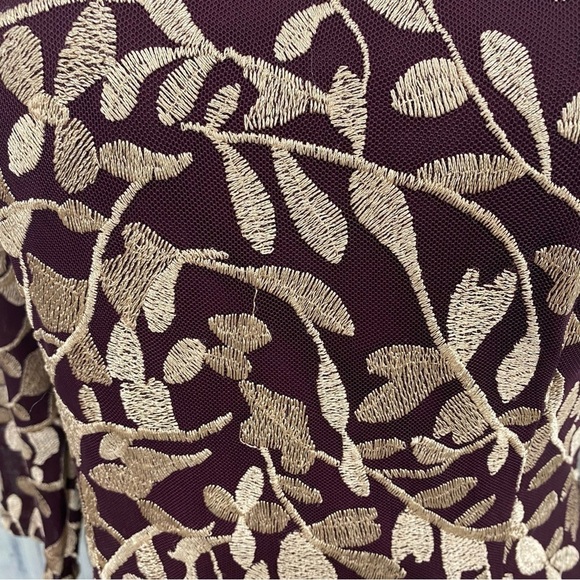 JS Collections Size 6 Maroon Purple Embroidered Fitted 3/4 Sleeve Sheath Dress - Picture 6 of 14